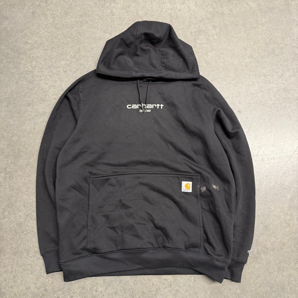 Carhartt Force Relaxed Fit Hoodie Mens Medium Black Graphic Logo Sweatshirt